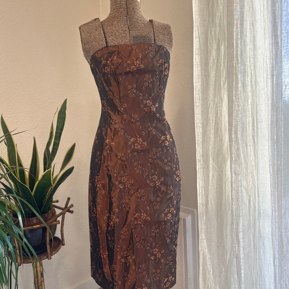 Women's XS Dress Metallic Bronze Vintage Jacquard Strapless Dress